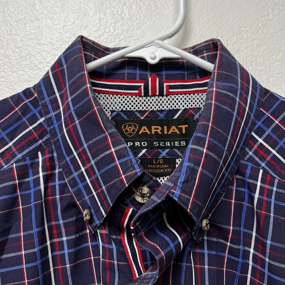 Ariat Pro Series Shirt Men's Large Blue Red Plaid Button‎ Up Western Performance - Picture 3 of 10